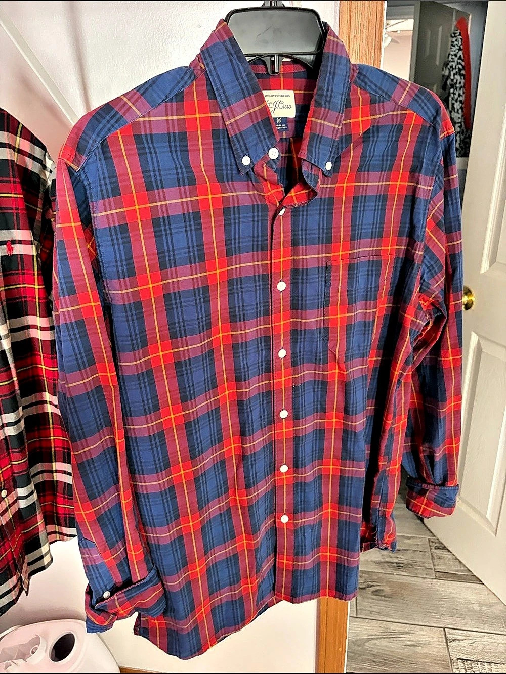 J.Crew Plaid Cotton Button Down in Blue & Red Size Medium